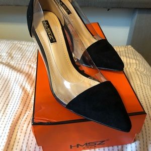 Clear and black heels